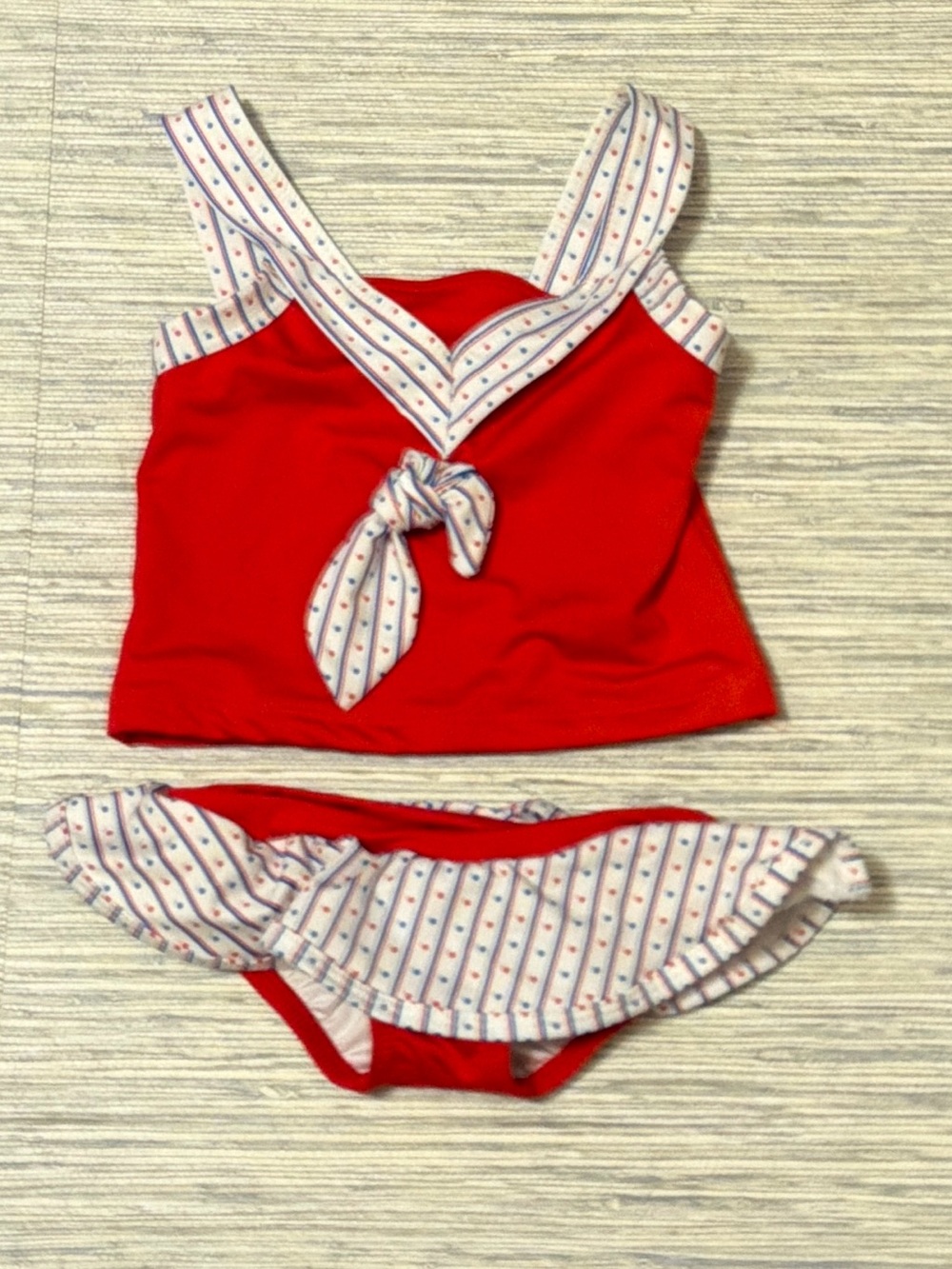 Red Girls' Two-Piece Swim Set with patriotic Trim